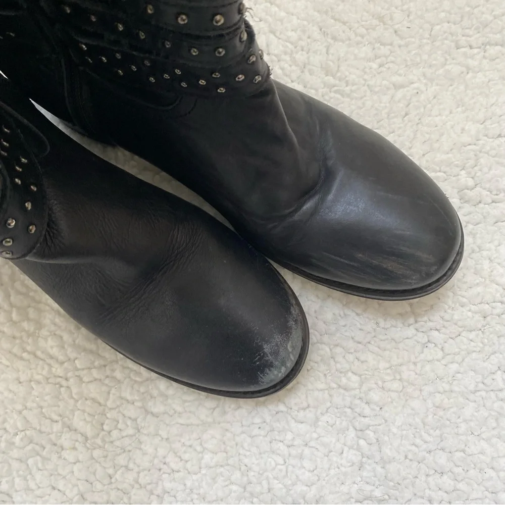 Matisse Nory leather knee-high boots heeled black moto Sz 8